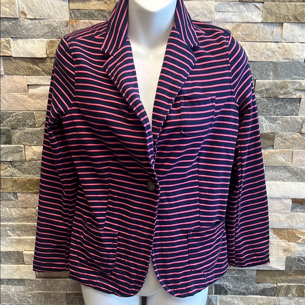 SO Pink and Blue Casual Blazer with Notched Lapels